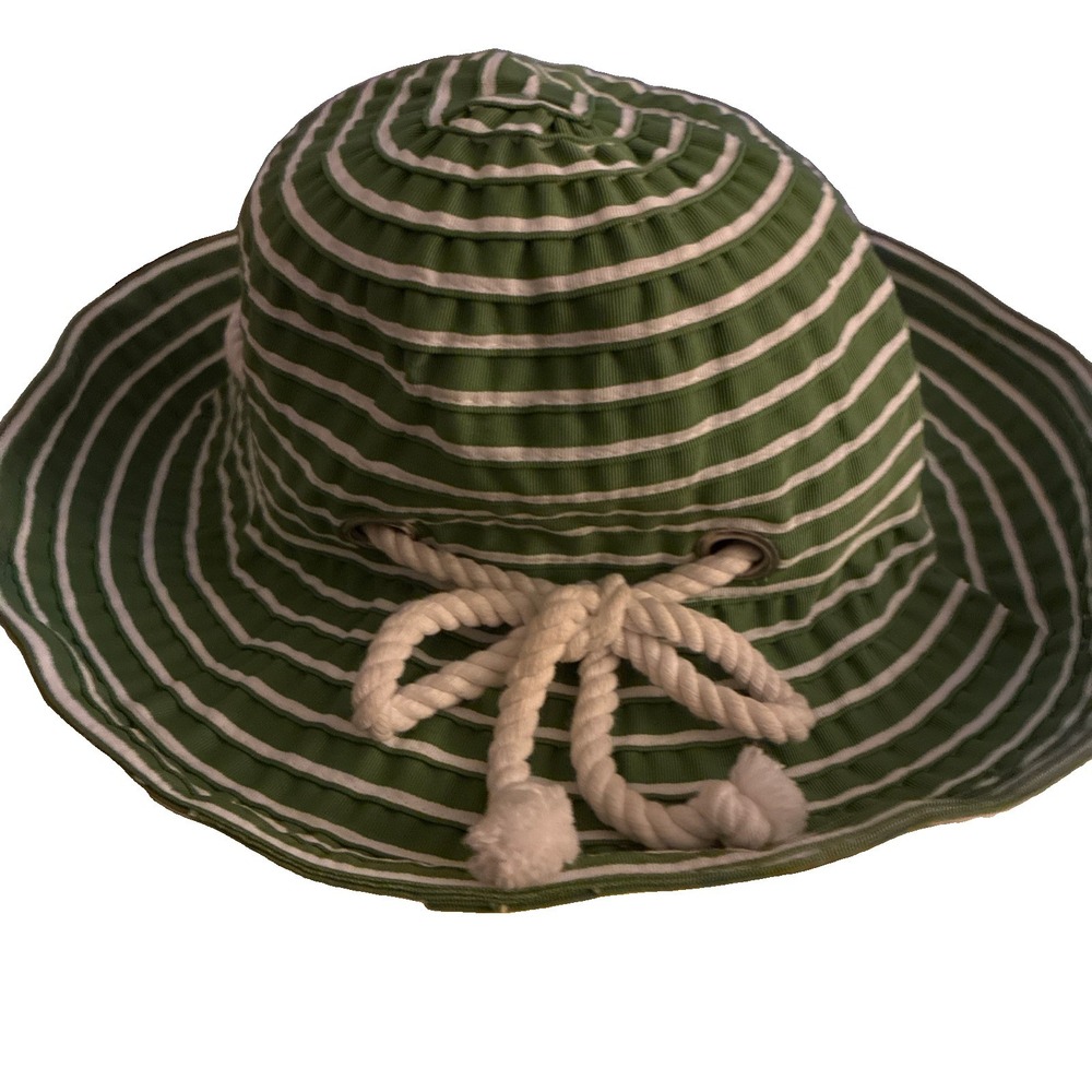 San Diego Hat Co Women OS Navy Green White Striped Wide Brim Sun Hat Packable